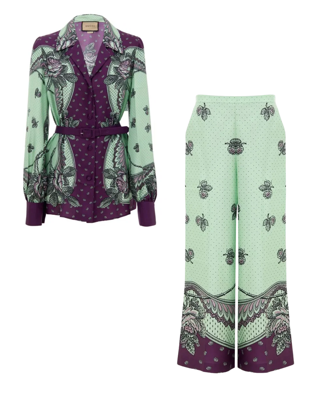 Gucci Purple Green Paisley Print Shirt And Trouser Co-ord