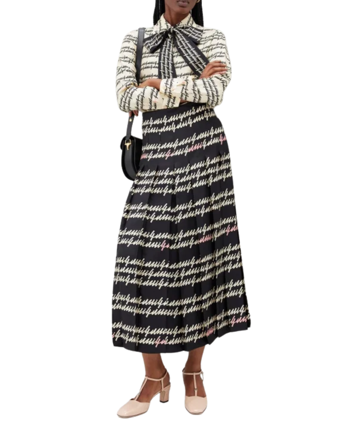 Gucci Black Scribble Logo Silk Maxi Skirt