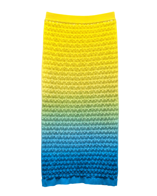 AGR Blue and Yellow Tie Dye Bodycon Knit Skirt