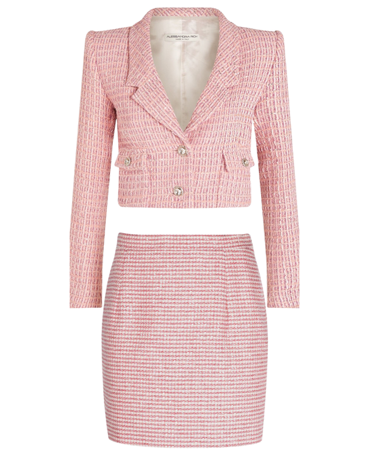 Alessandra Rich Pink Sequin Blazer And Skirt Set