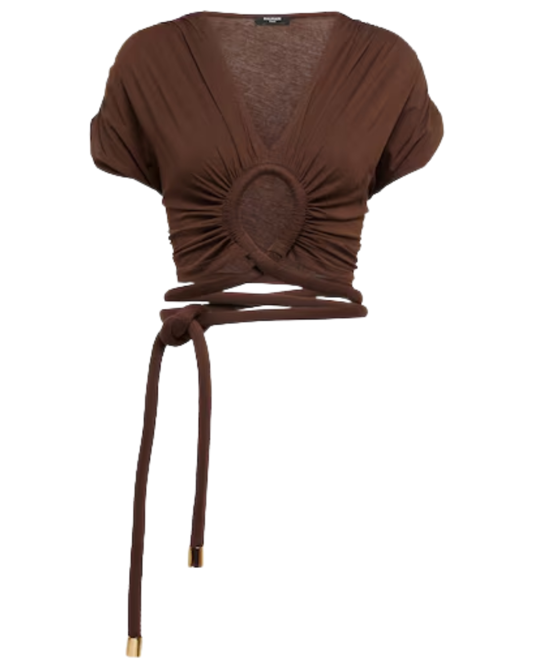 Balmain Brown Draped Jersey Crop Top