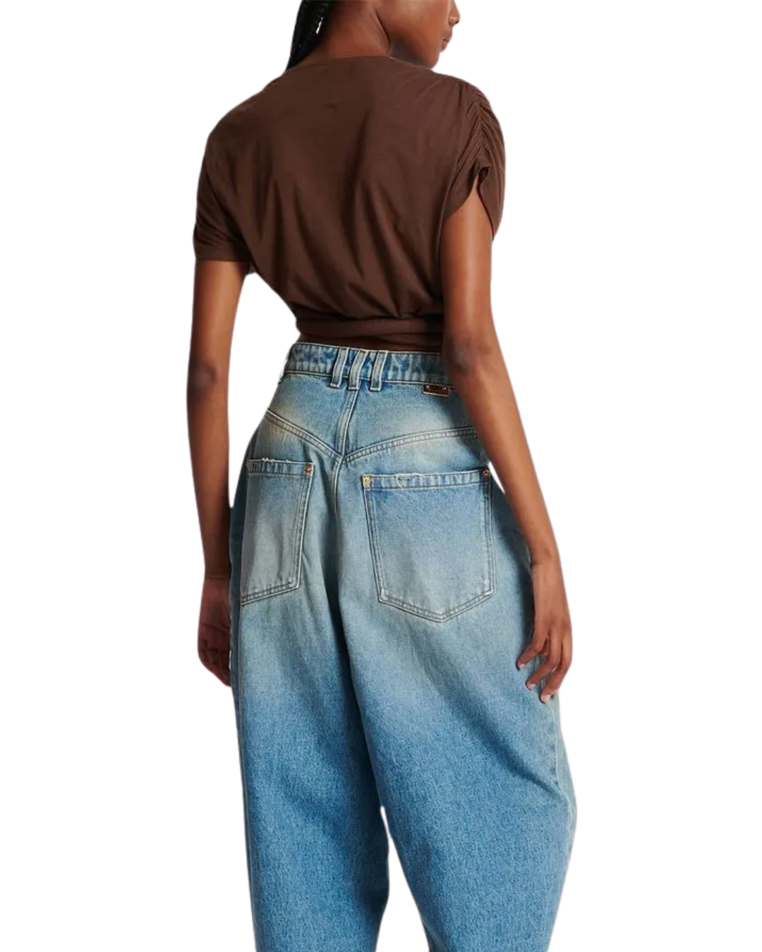 Balmain Brown Draped Jersey Crop Top