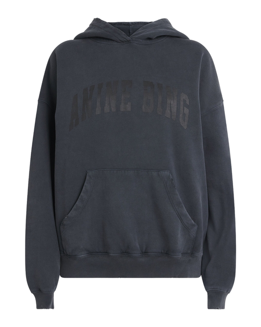 Anine Bing Harvey Grey Logo Cotton Hoodie
