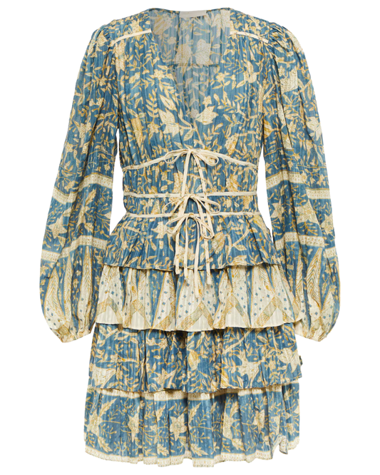 Ulla Johnson Nina Blue Tiered Printed Cotton Blend Mini Dress