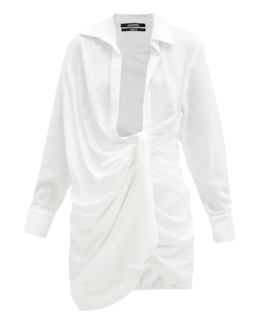 Jacquemus White Bahia Knotted Shirt Dress