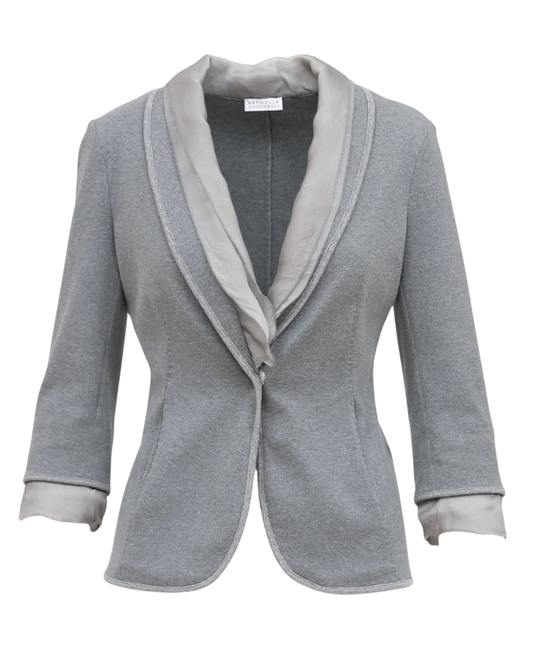 Brunello Cucinelli Grey Cotton Ruffle Blazer