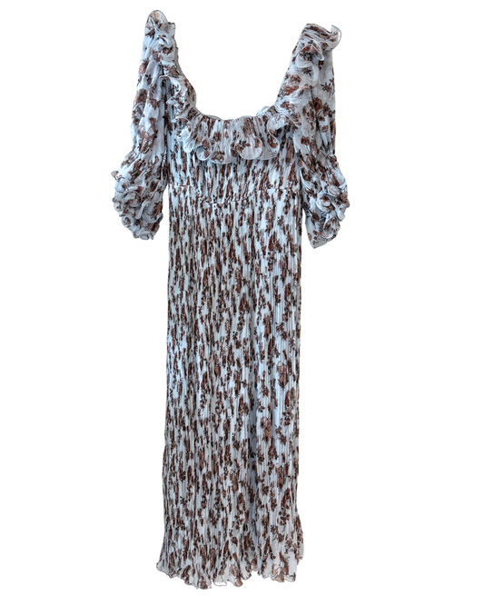 Reformation The Collection Blue Floral Pleated Maxi Dress