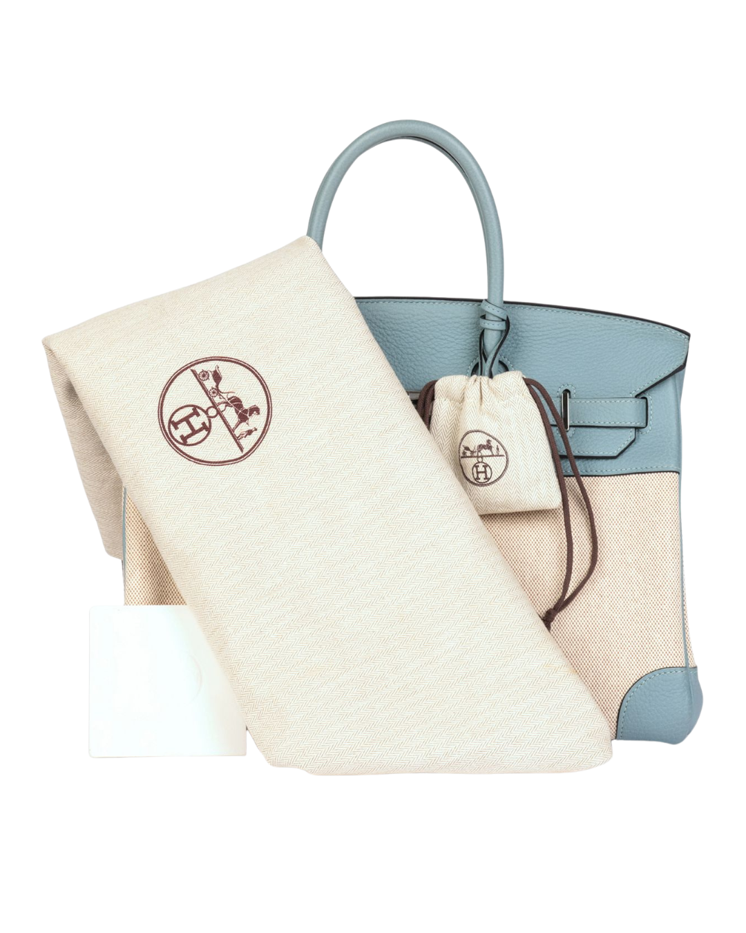 Hermes Ciel Togo Leather & Natural Toile Canvas Birkin 35cm Retourne