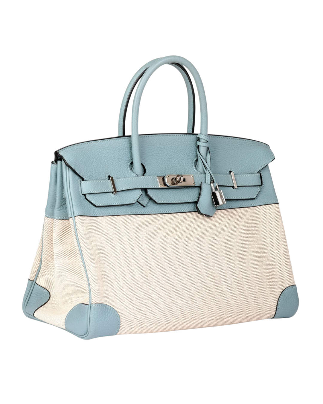 Hermes Ciel Togo Leather & Natural Toile Canvas Birkin 35cm Retourne