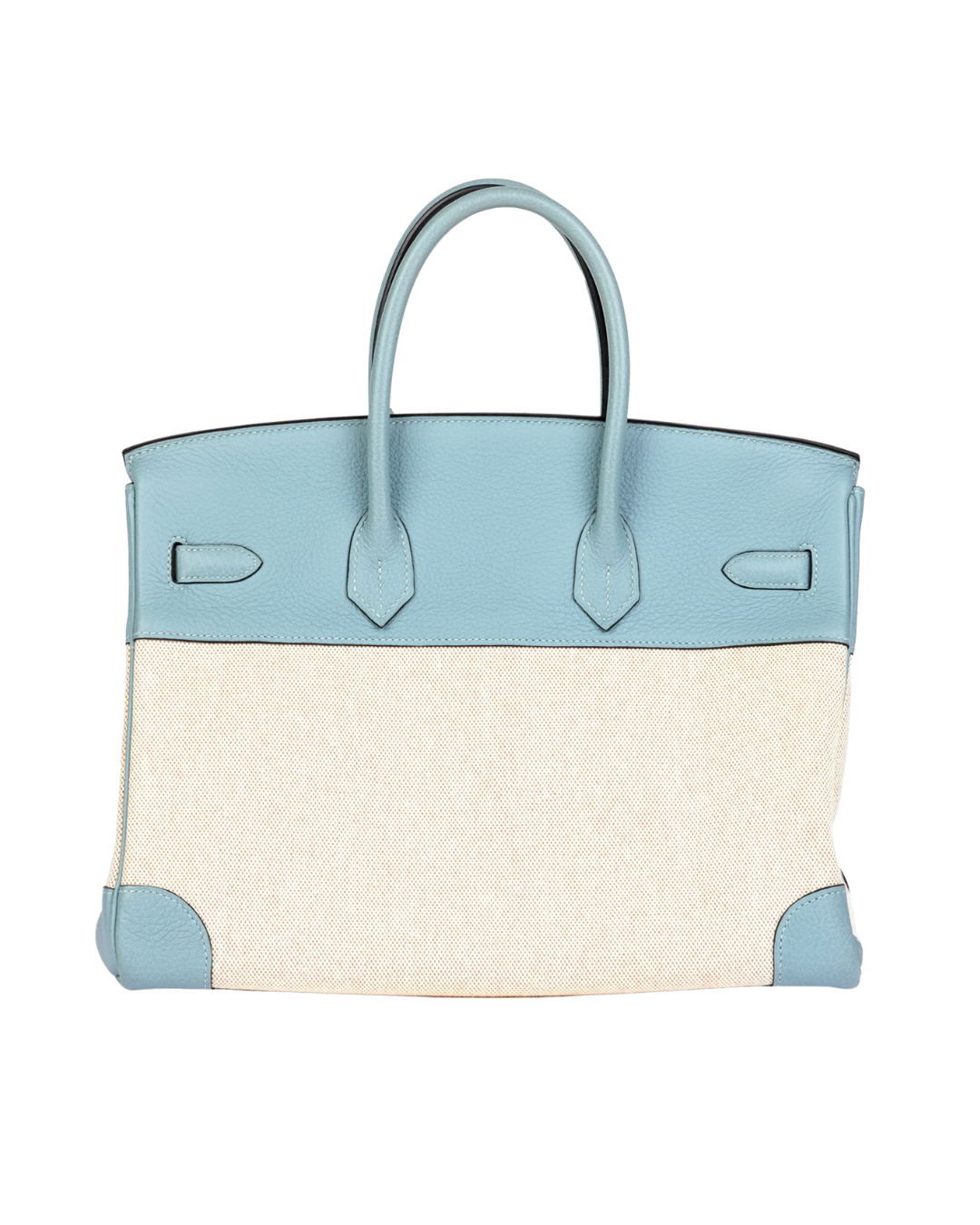 Hermes Ciel Togo Leather & Natural Toile Canvas Birkin 35cm Retourne