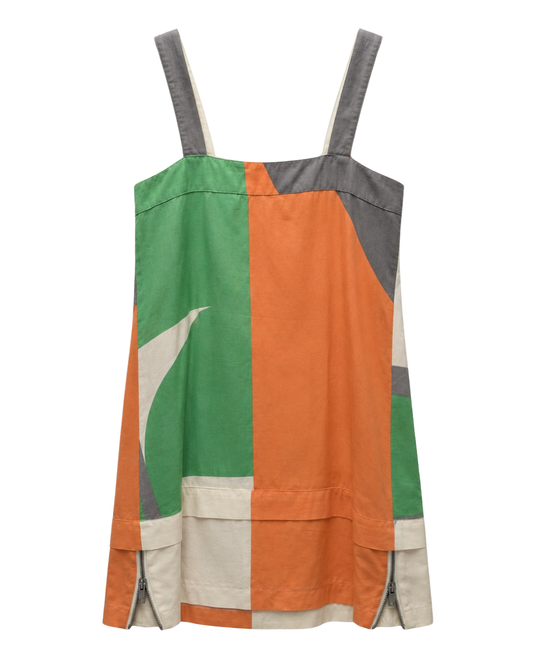 See By Chloe Orange Green Grey Linen Mini Dress