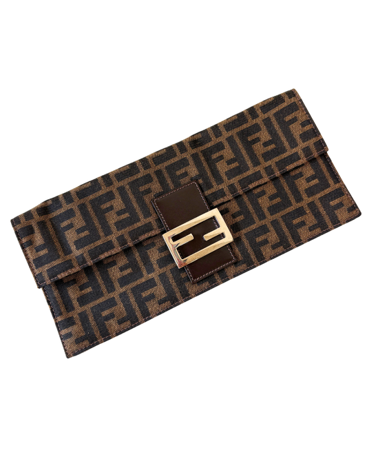 Fendi Brown Monogram Logo Canvas Clutch Bag