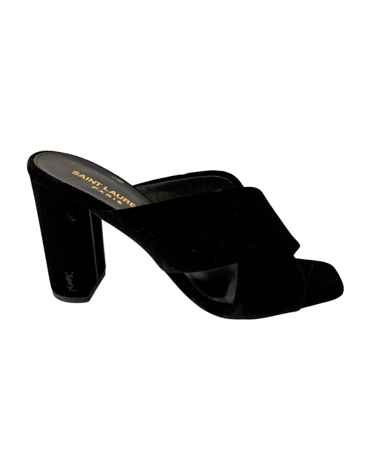 Saint Laurent Loulou Black Velvet Heel Mules