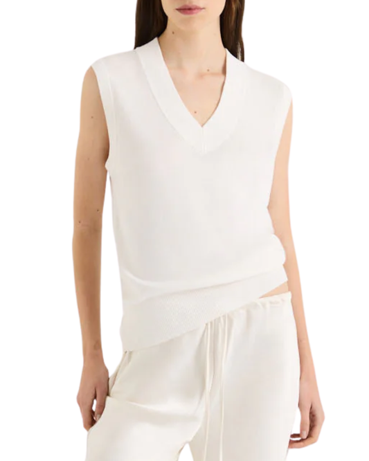 Henne White Knit V Neck Sleeveless Top