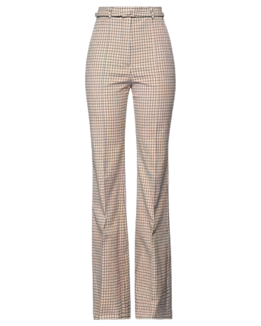 Sportmax Beige Check Belted Flare Trousers