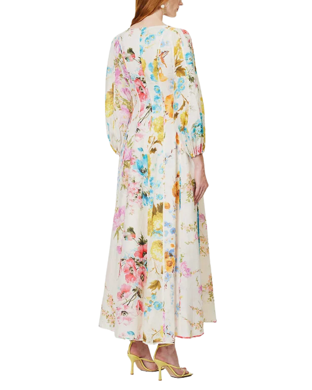 Zimmermann White Floral Print Linen Maxi Dress 3/4 Sleeves