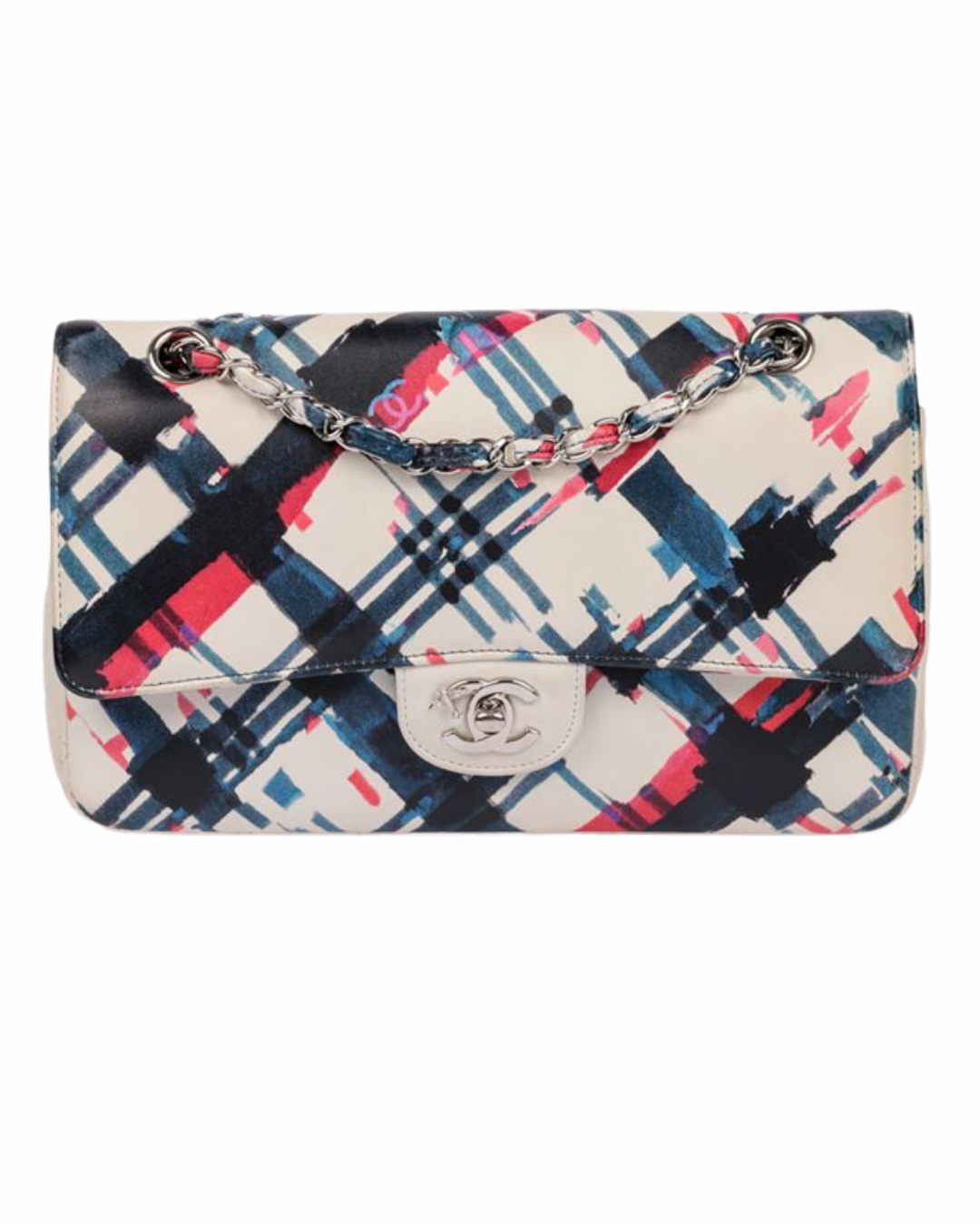 White Multicolour Quilted Lambskin Airlines Medium Classic Double Flap Bag