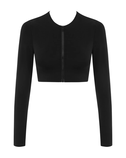 Myra Black Rita Long Sleeve Zip Up Swim Top