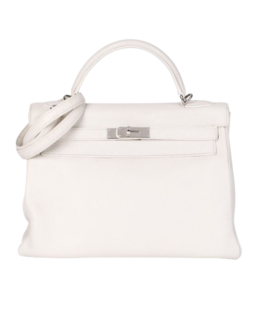 Hermès White Clemence Leather Vintage Kelly 32cm Retourne