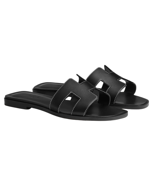 Hermes Black Oran Flat Sandals