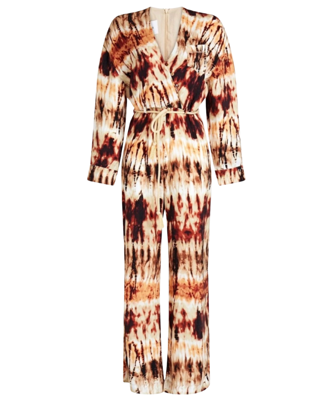 Nanushka Jax Brown Abstract Long Sleeve Jumpsuit