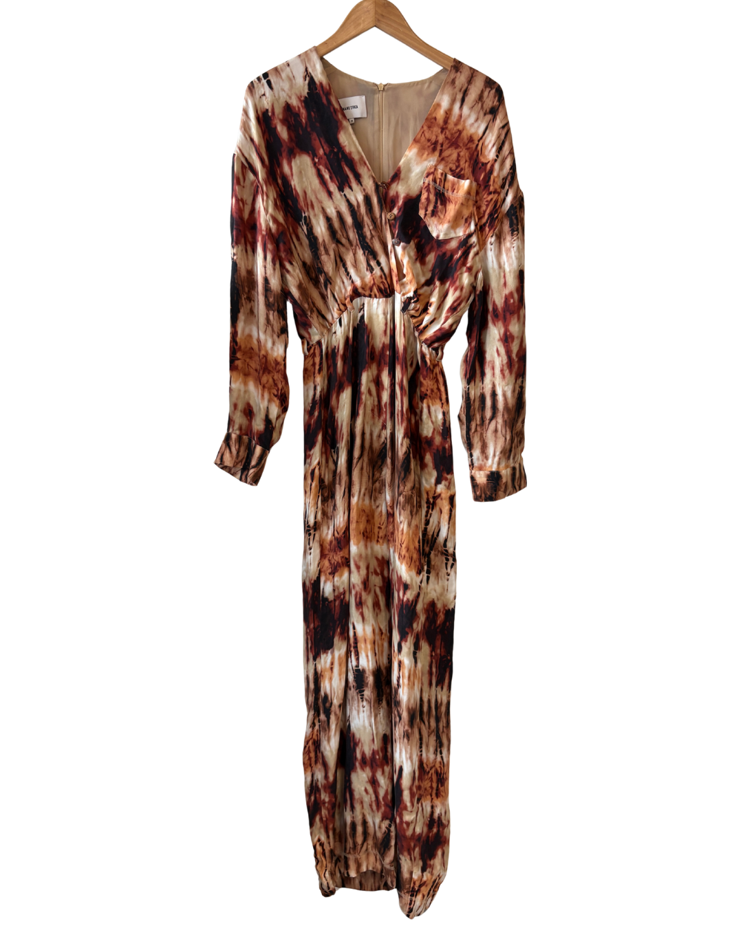Nanushka Jax Brown Abstract Long Sleeve Jumpsuit