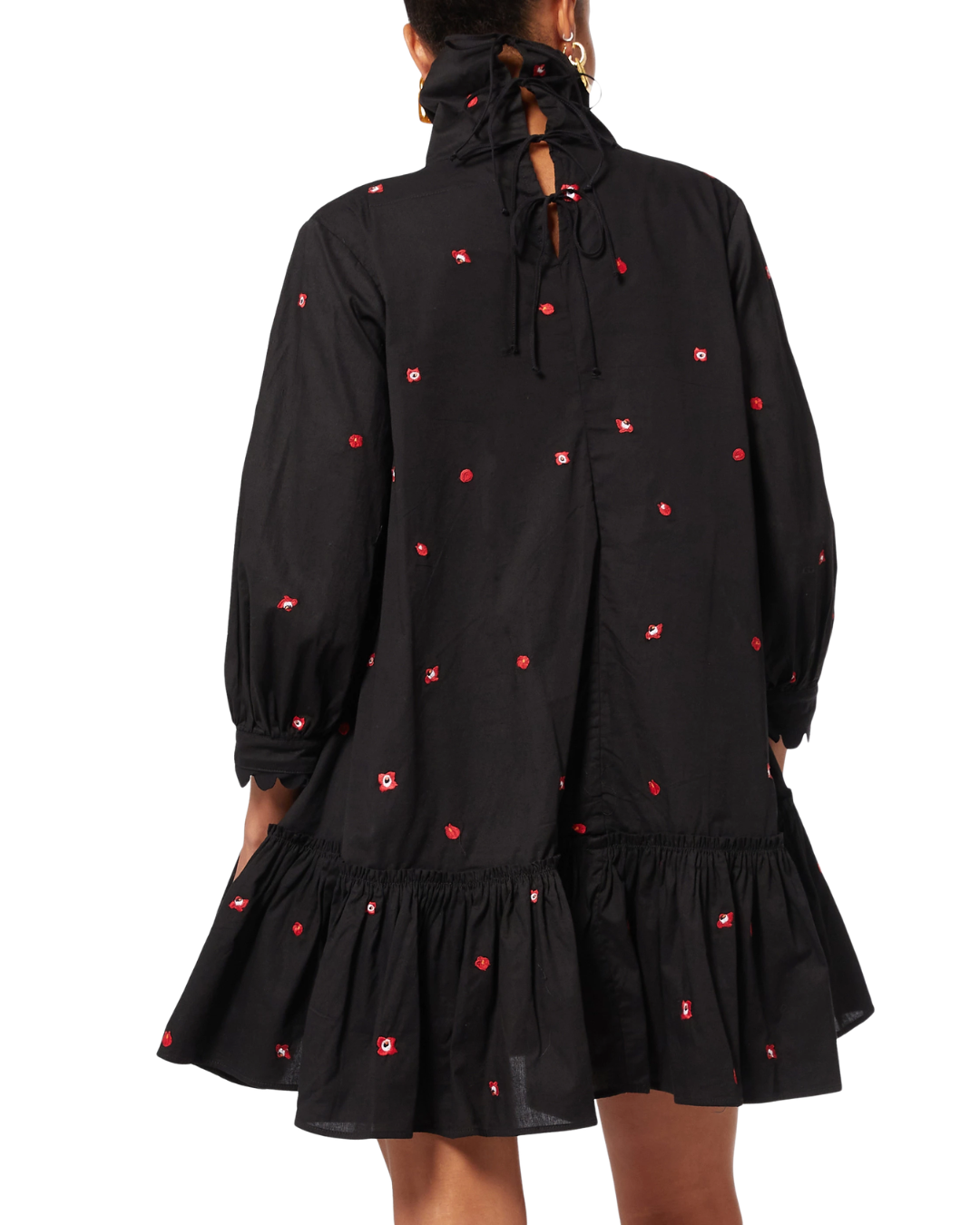 Agua Bendita Black Hibisco Embroidered Mini Dress