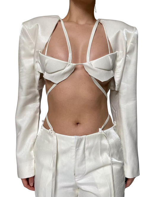 Elif Studios Cream Satin Bolero Jacket