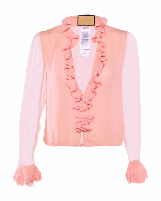 Gucci Pink Ruffle Trim Silk Blouse