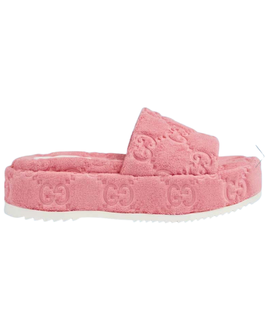 Gucci Angeline GG Terry Pink Platform Sliders