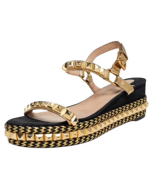 Christian Louboutin Black And Gold Studded Flatform Sandals
