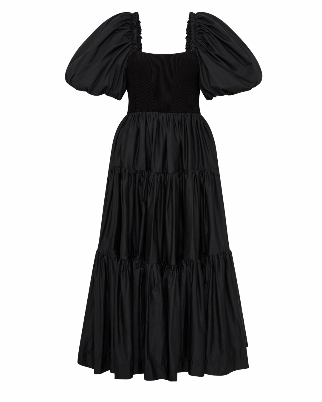 Aje Black Casa Puff Midi Dress