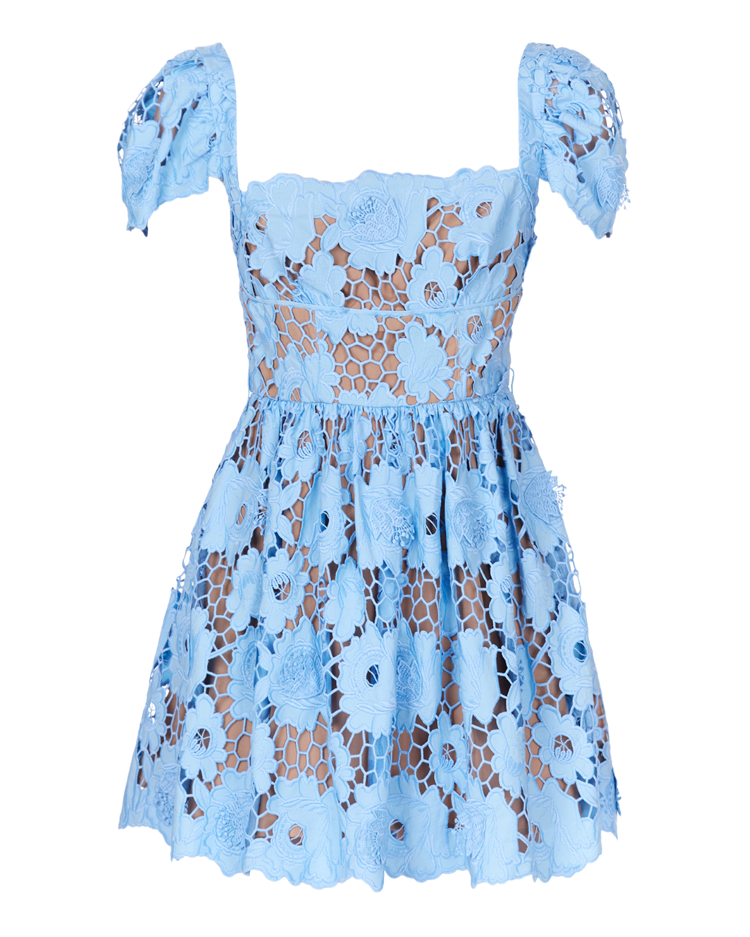 Self-Portrait Blue 3D Floral Lace Mini Dress
