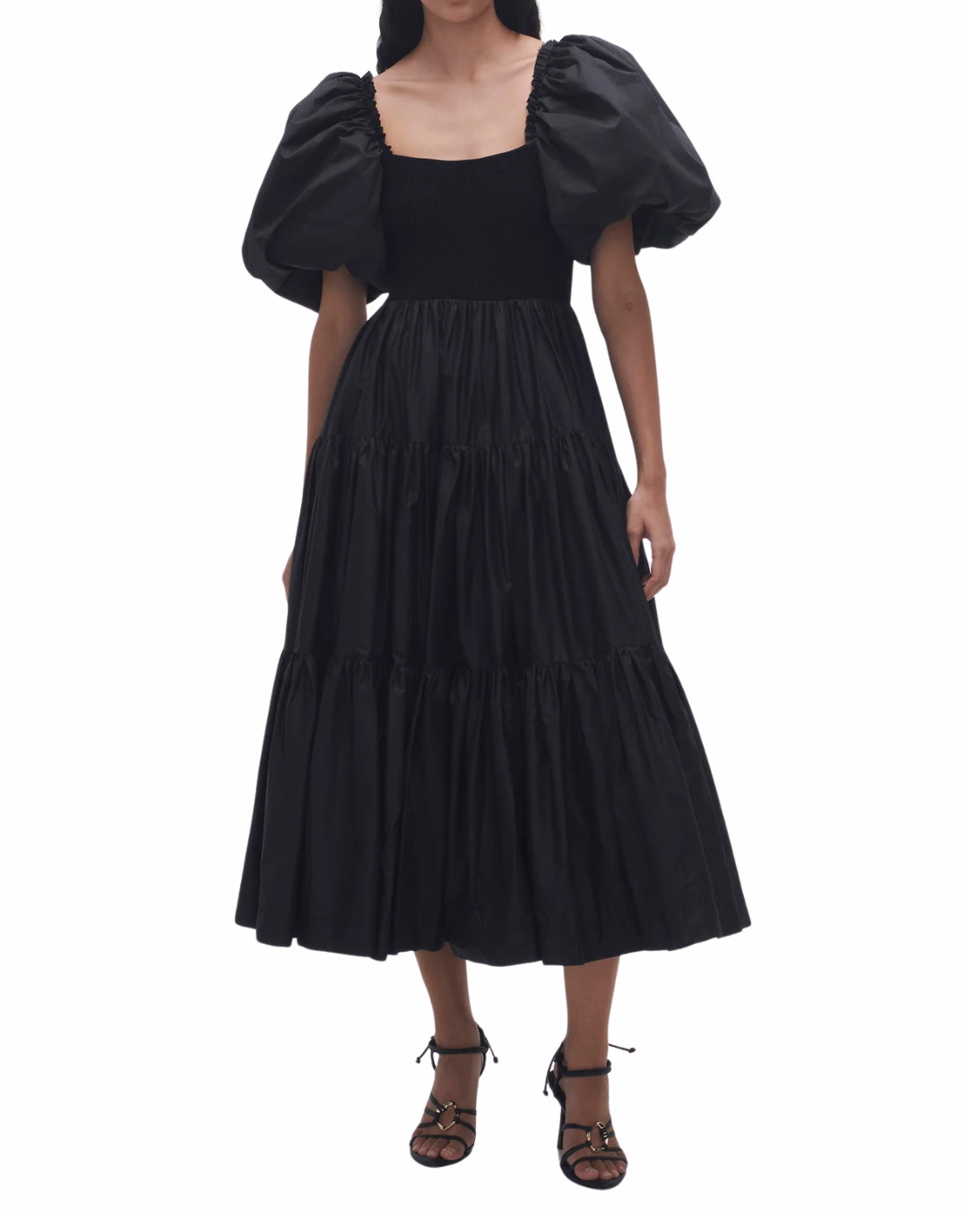 Aje Black Casa Puff Midi Dress