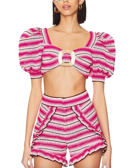 Patbo Pink Stripe Crop Top And Shorts Co-Ord