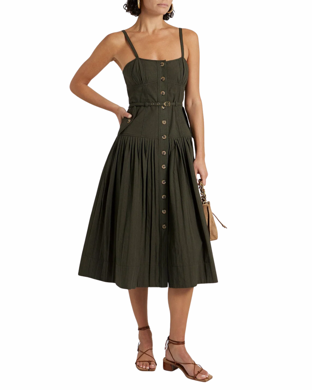 Ulla Johnson Khaki Cleo Pinafore Midi Dress