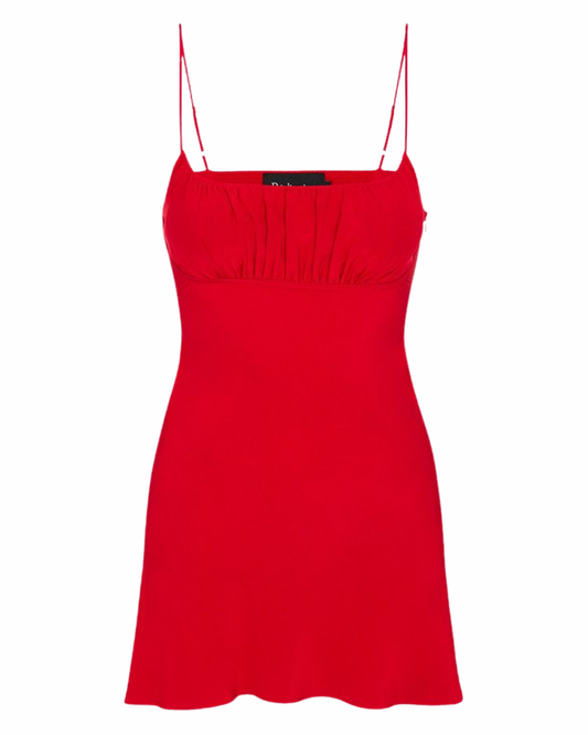 Realisation Red Ruched Silk Mini Dress
