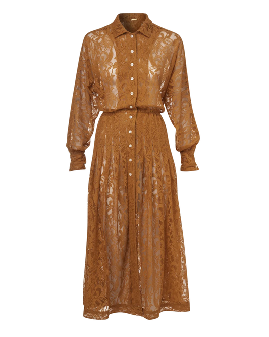 Dodo Bar Or Annabelle Brown Lace Shirt Midi Dress