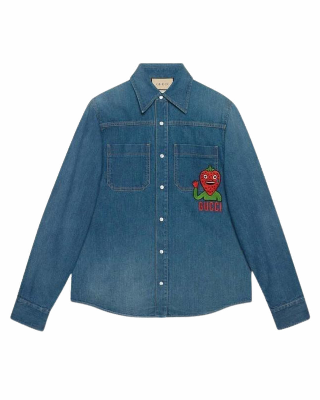 Gucci Blue Denim Strawberry Shirt