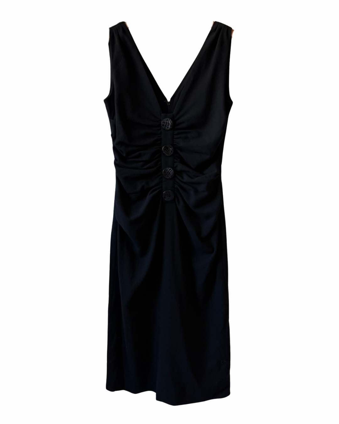 Dolce & Gabbana Black Ruched Button Front Midi Dress