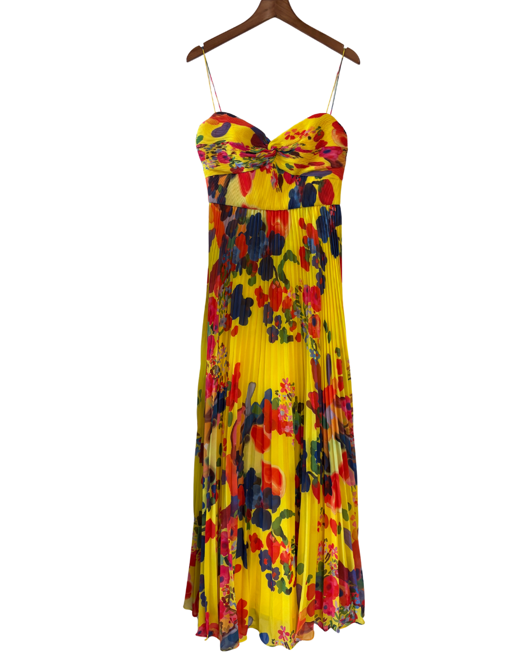 Amur Dawson Pleated Gown In Yellow Brushstroke Floral