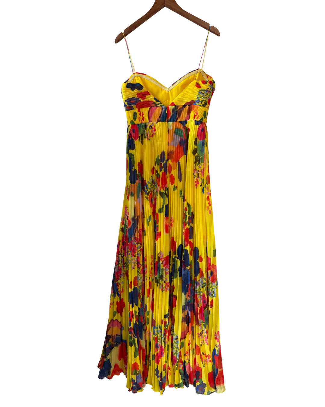 Amur Dawson Pleated Gown In Yellow Brushstroke Floral