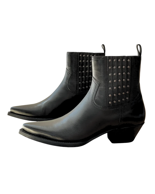 Saint Laurent Black Lukas Cowboy Boots With Studs