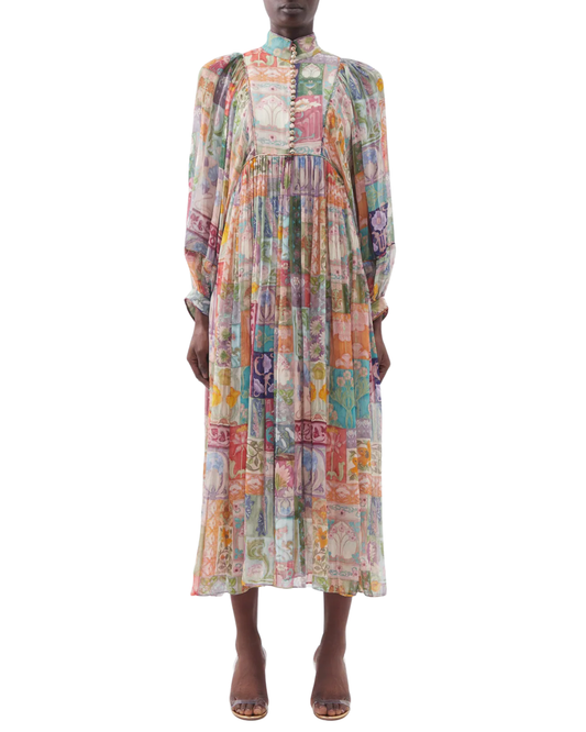 Zimmermann Cosmic Patchwork Print Voile Midi Dress