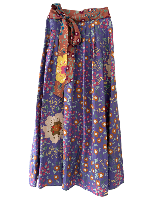 Mantero 1902 Purple Printed Silk Maxi Skirt