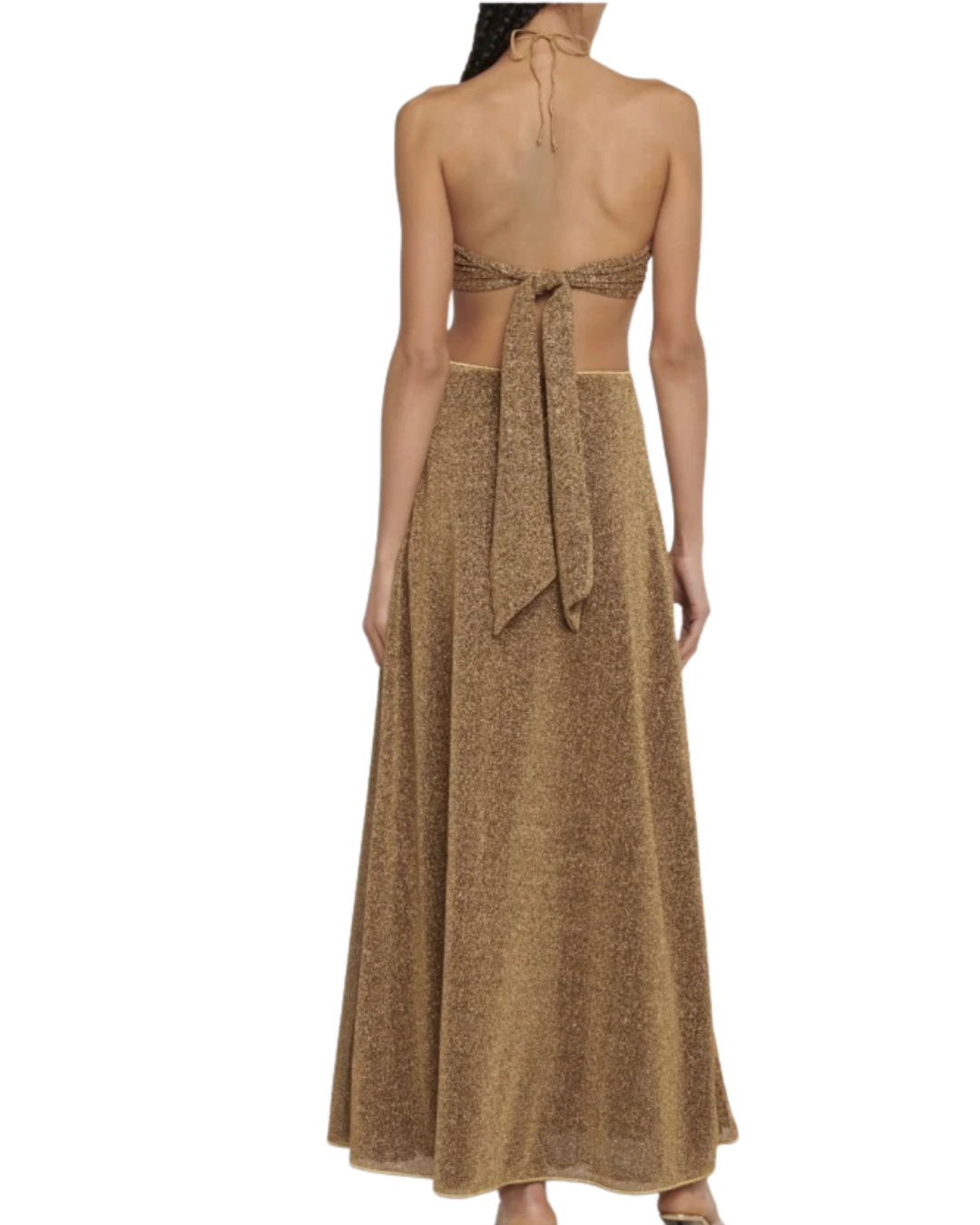 Oseree Gold Glitter Halterneck Cut Out Maxi Dress
