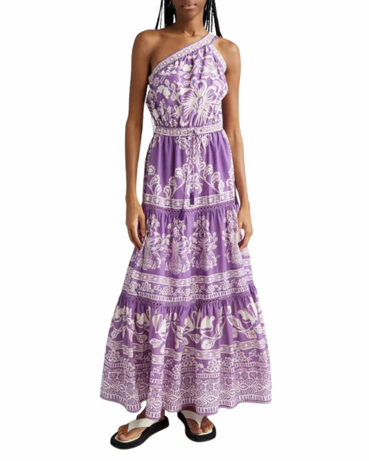 Farm Rio Purple Sweet Garden One Shoulder Maxi Dress
