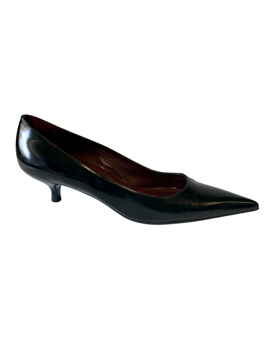 Prada Black Leather Pointed Kitten Heels