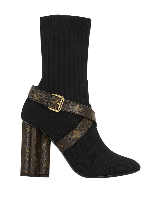 Louis Vuitton Black Monogram Sock Boot Heels