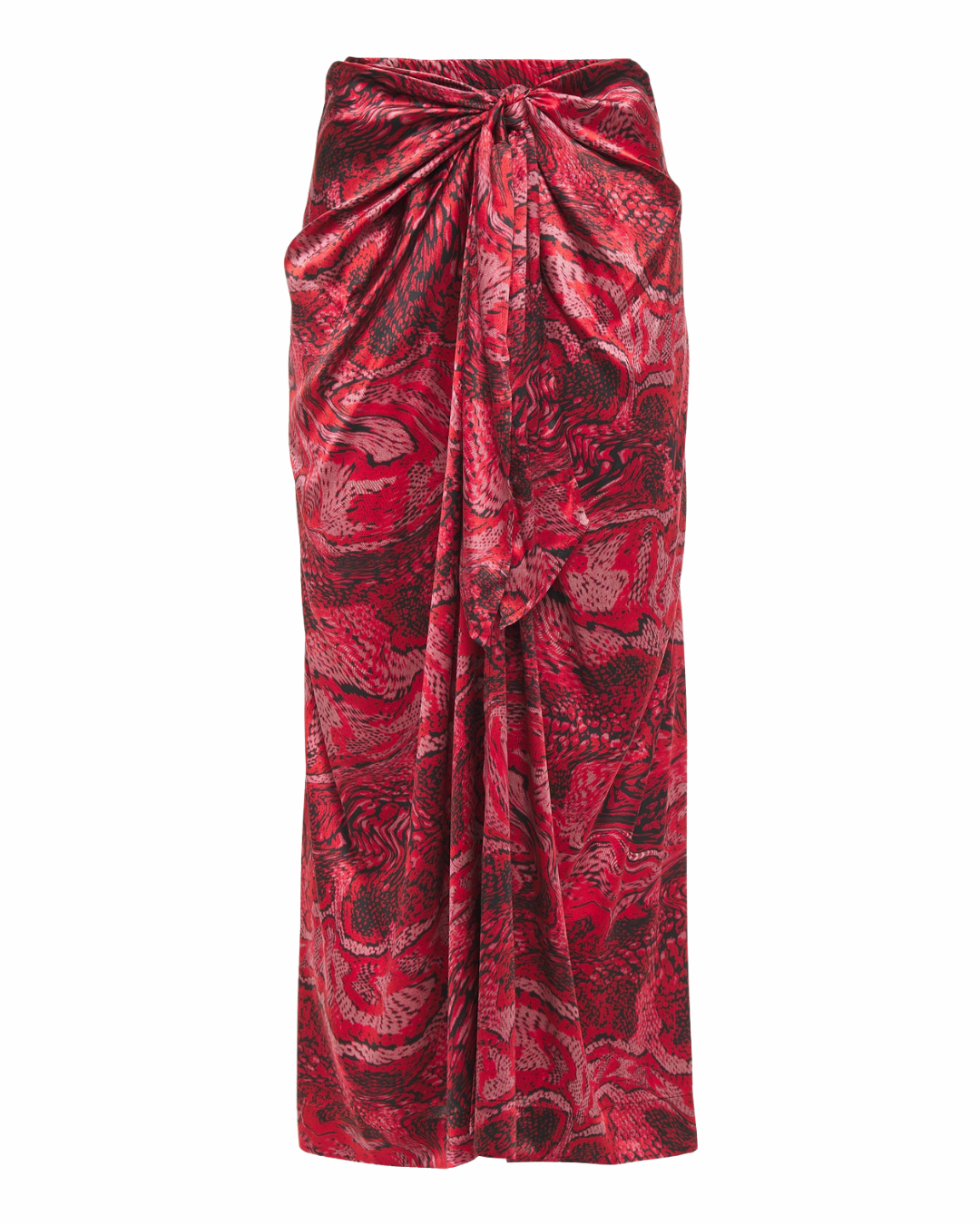 Ganni Red Animal Print Silk Midi Skirt